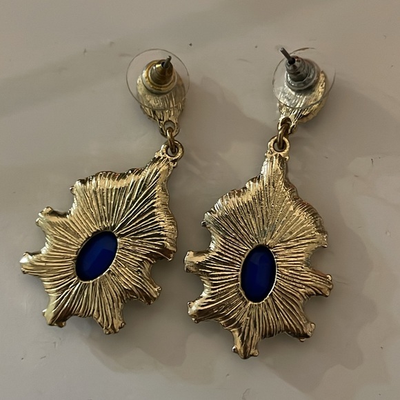 Vintage Blue Gold Sparkling Earrings - Picture 3 of 3